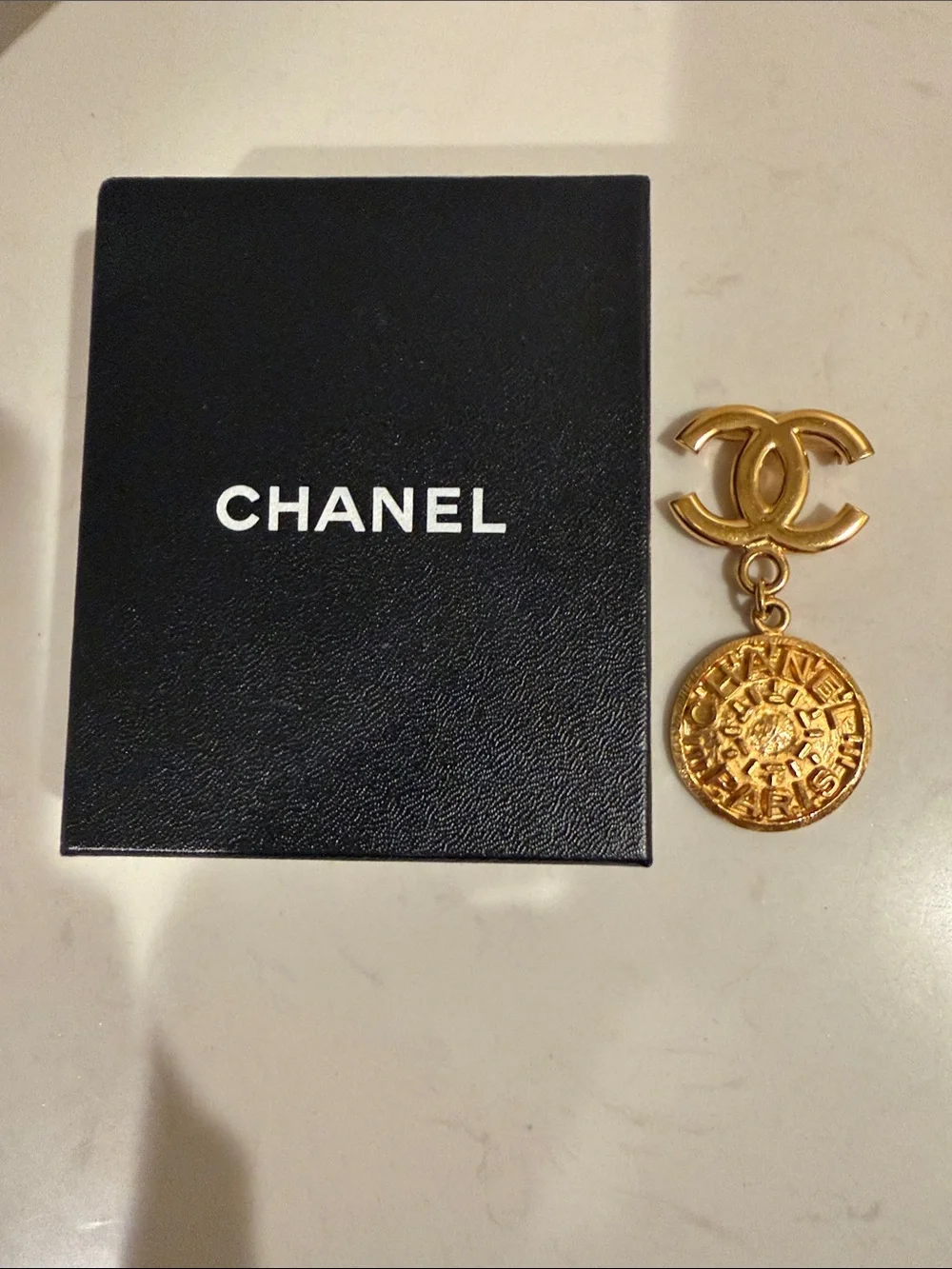 CHANEL Large Gold-Tone CC Logo Coin Brooch